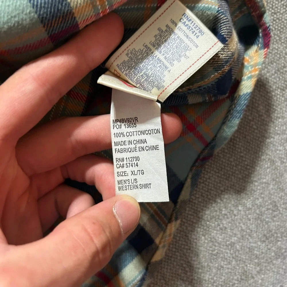 True Religion Western Shirt Mens XL Blue Plaid Flannel Pearl Snap MP4BV92VR